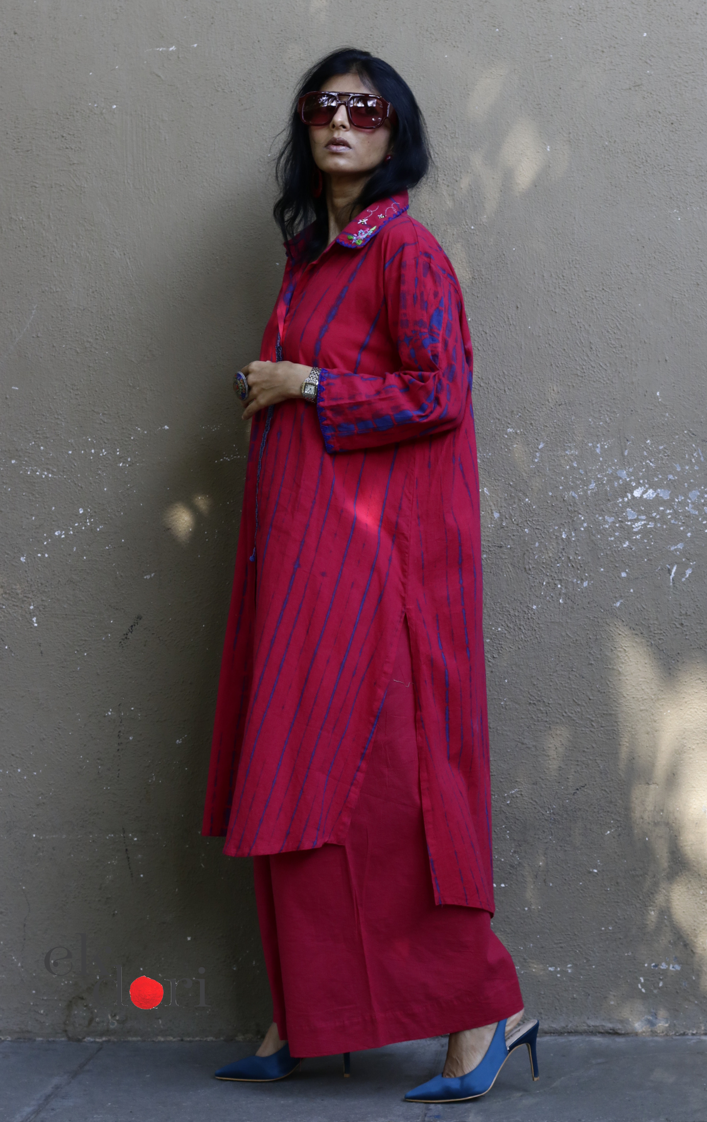 Tie-Dye Cotton Kurta Palazzo Co-ord Set with Hand Embroidery | 'Bee Garden' | Ek Dori