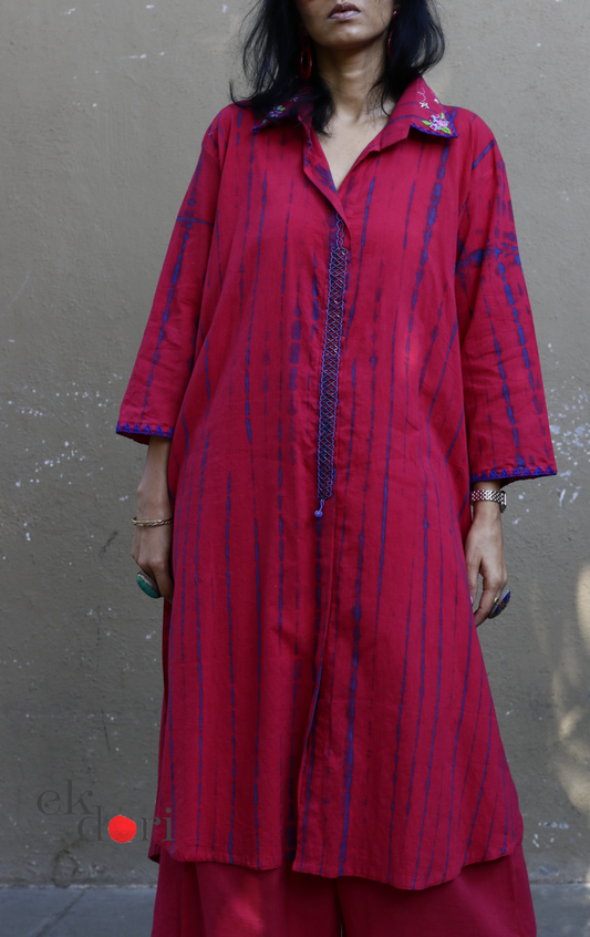 Tie-Dye Cotton Kurta Palazzo Co-ord Set with Hand Embroidery | 'Bee Garden' | Ek Dori