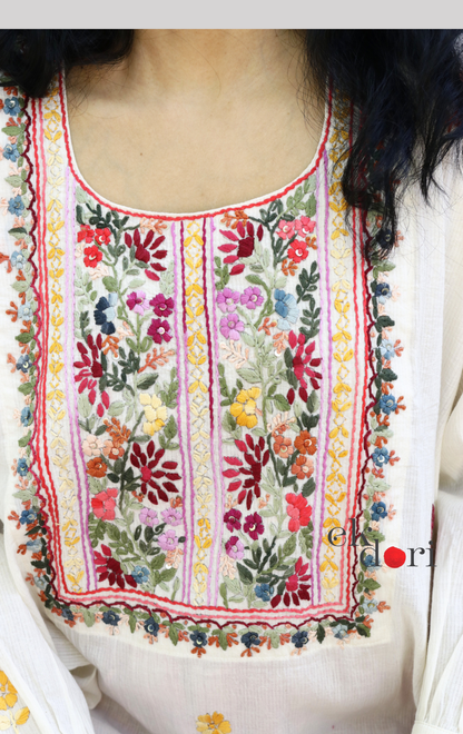 Cotton Embroidered Kurta Co-ord Set 'Pink Lily' : Buy Bullion Embroidery Cotton Co-ord Kurts Sets For Summer