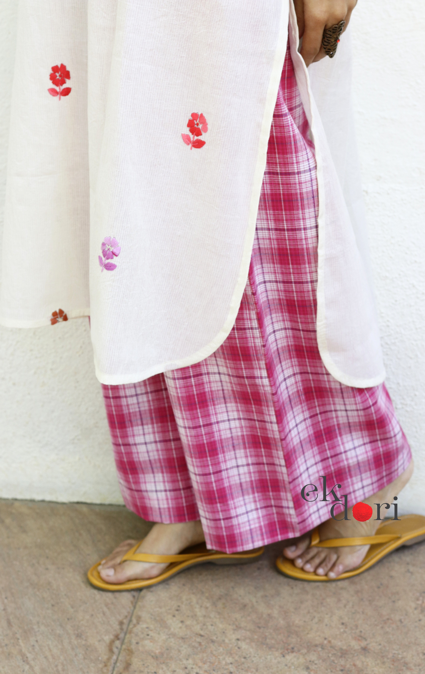 Cotton Embroidered Kurta Co-ord Set 'Pink Lily' : Buy Bullion Embroidery Cotton Co-ord Kurts Sets For Summer