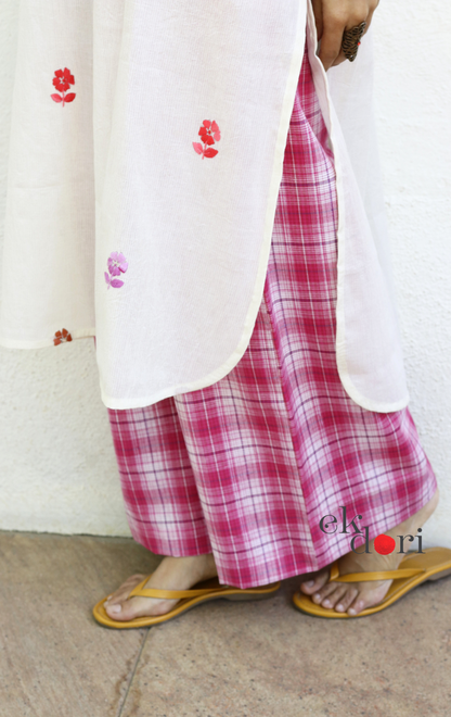 Cotton Embroidered Kurta Co-ord Set 'Pink Lily' : Buy Bullion Embroidery Cotton Co-ord Kurts Sets For Summer