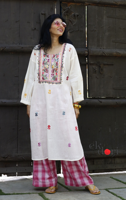 Cotton Embroidered Kurta Co-ord Set 'Pink Lily' : Buy Bullion Embroidery Cotton Co-ord Kurts Sets For Summer