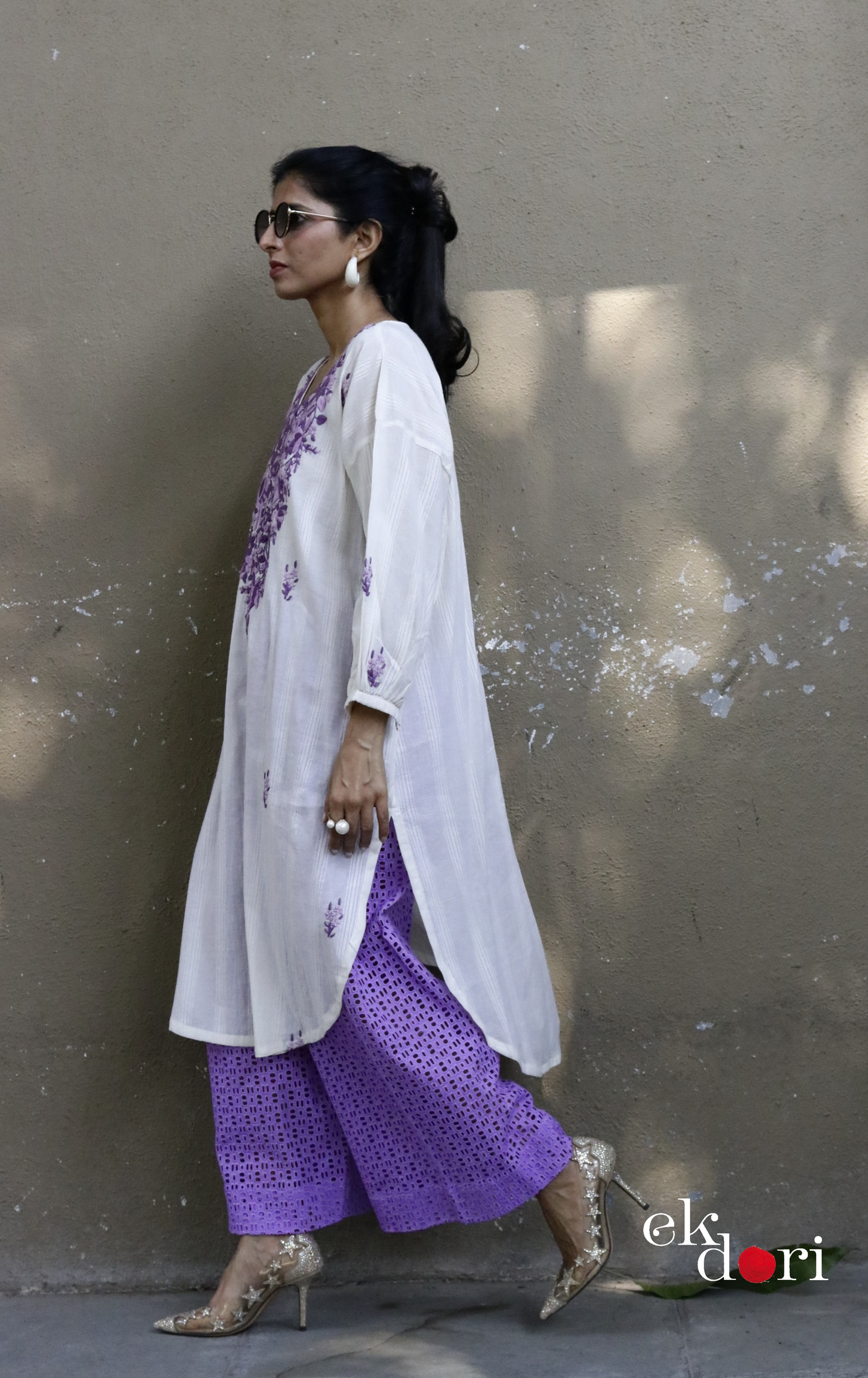 Cotton Embroidered Kurta Co-ord Set 'Purple Please' : Buy Bullion Embroidery Cotton Co-ord Kurts Sets For Summer