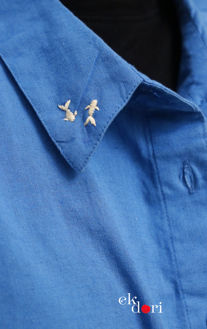 Cotton Hand Embroidered Shirt : 'Adventure At Sea' Cotton Shirt For Women : The Doodle Collection