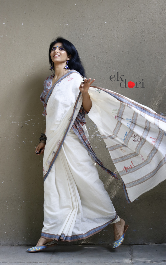 The Summer Holidays Handloom Cotton Saree : Buy Cotton Statement Hand Embroidered Saree From The Doodle Collection