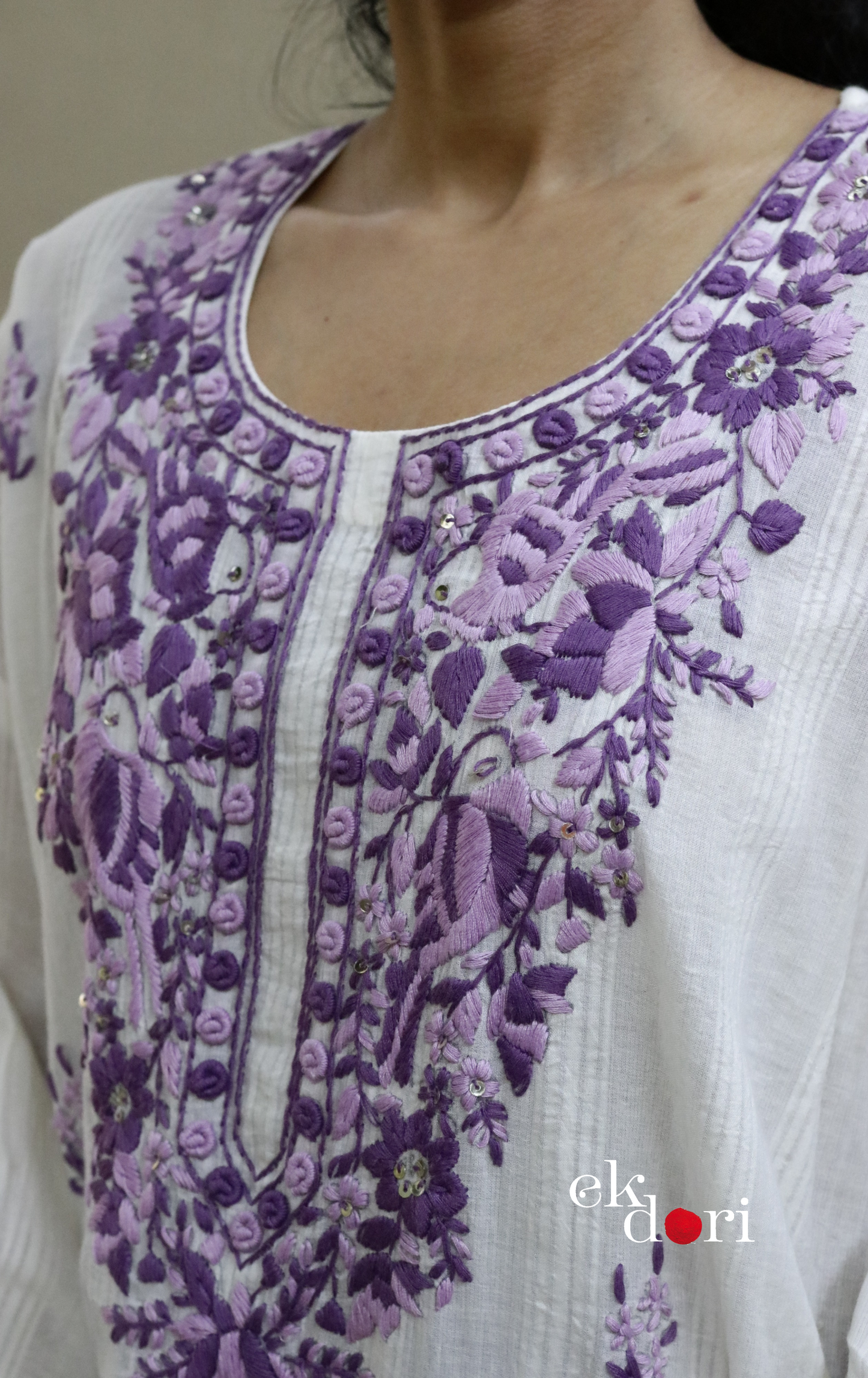 Cotton Embroidered Kurta Co-ord Set 'Purple Please' : Buy Bullion Embroidery Cotton Co-ord Kurts Sets For Summer