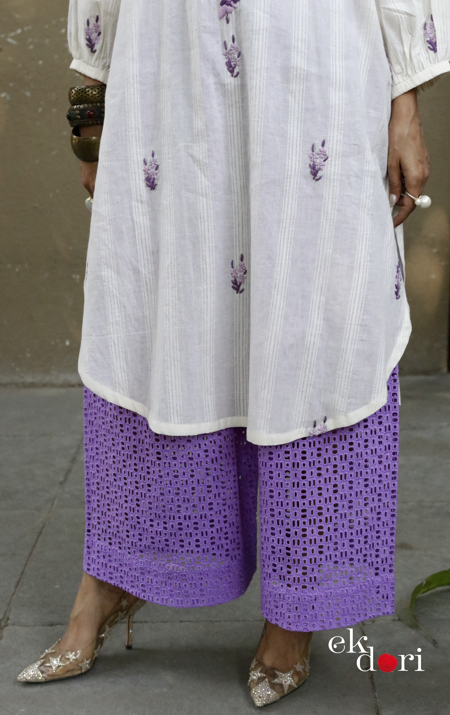 Cotton Embroidered Kurta Co-ord Set 'Purple Please' : Buy Bullion Embroidery Cotton Co-ord Kurts Sets For Summer