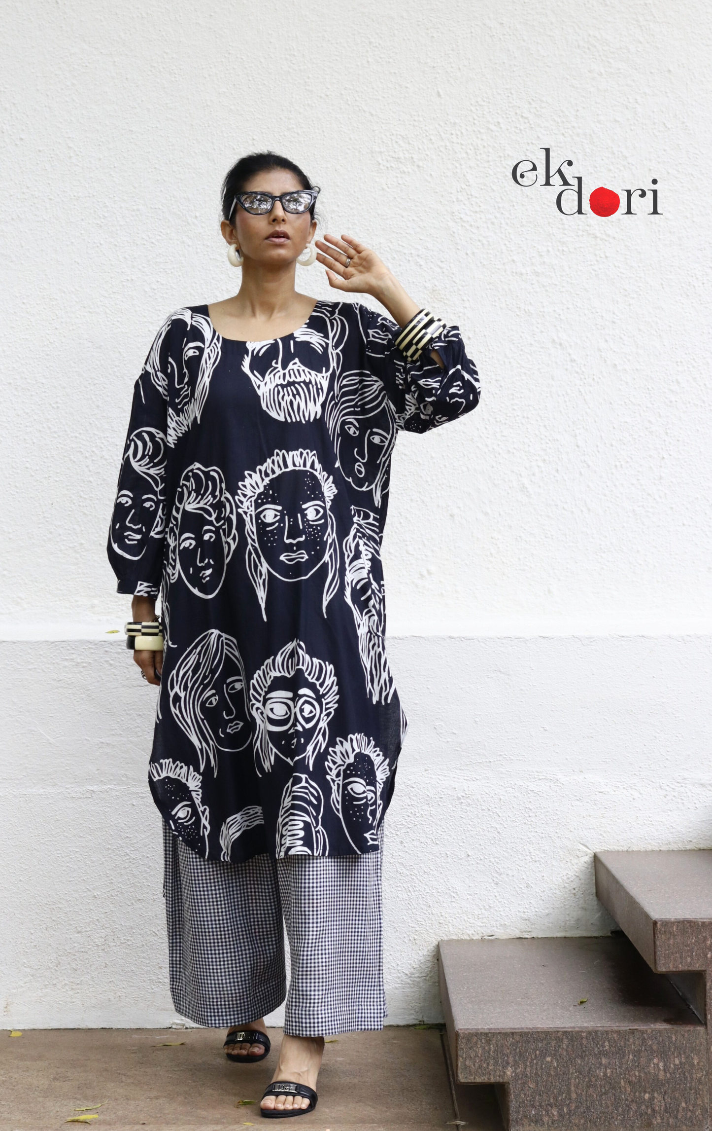Cotton Kurta Co-Ord Set 'Portraits' : Buy Palazzo Pant Kurta Cotton Co-ord Set In Quirky Fun Print