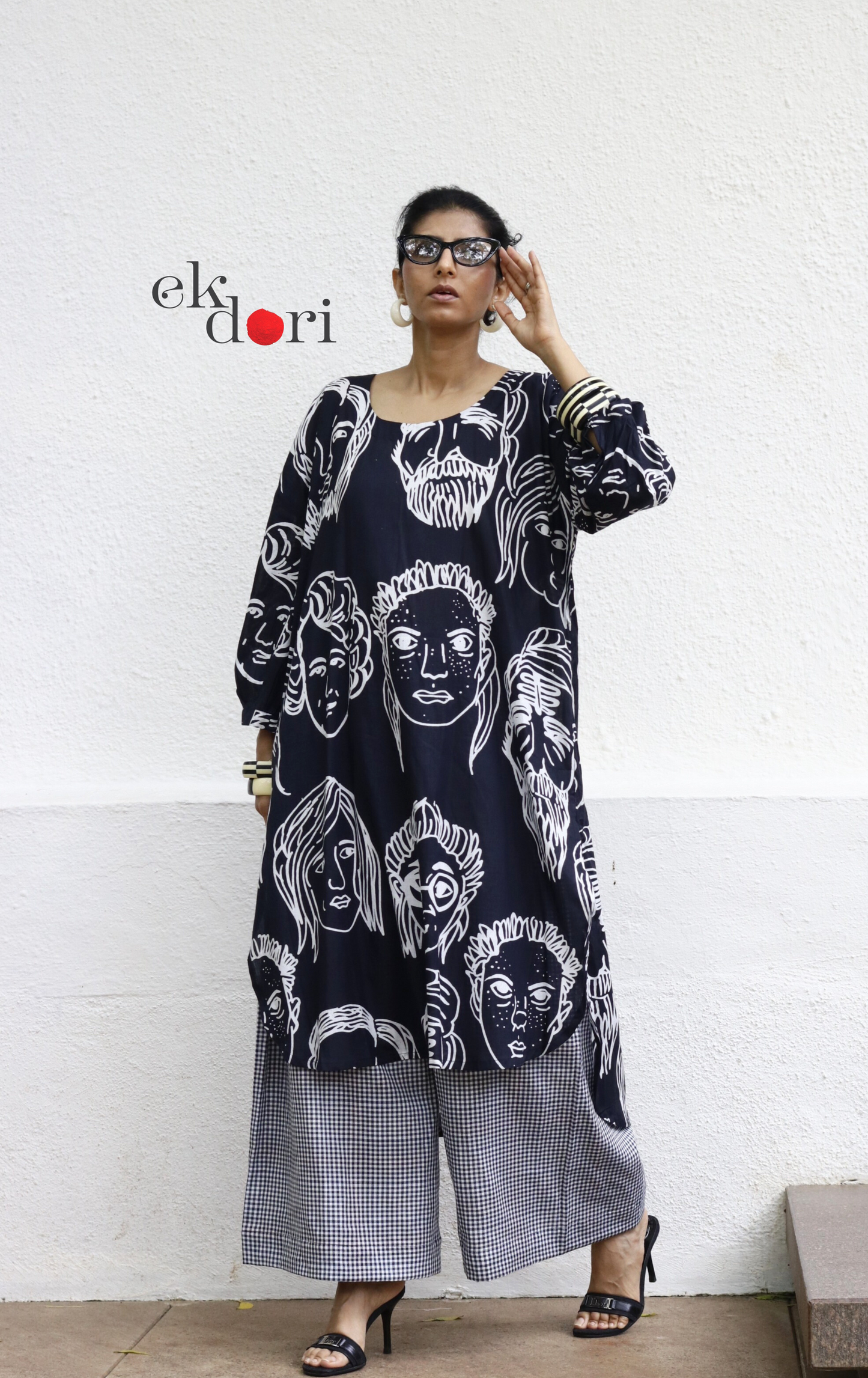 Cotton Kurta Co-Ord Set 'Portraits' : Buy Palazzo Pant Kurta Cotton Co-ord Set In Quirky Fun Print