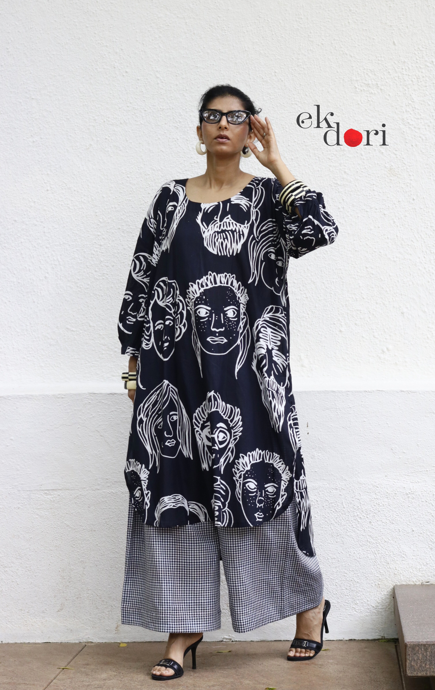 Cotton Kurta Co-Ord Set 'Portraits' : Buy Palazzo Pant Kurta Cotton Co-ord Set In Quirky Fun Print