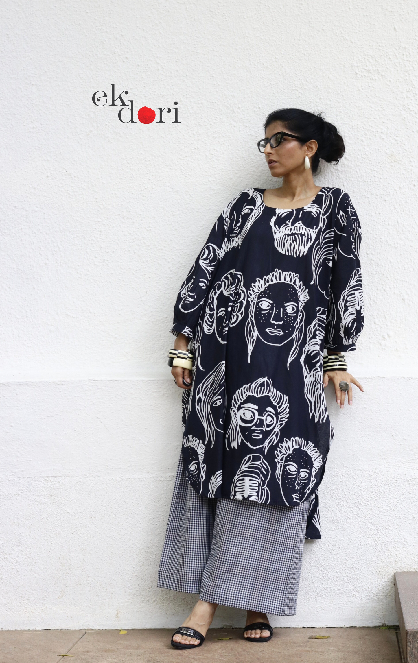 Cotton Kurta Co-Ord Set 'Portraits' : Buy Palazzo Pant Kurta Cotton Co-ord Set In Quirky Fun Print