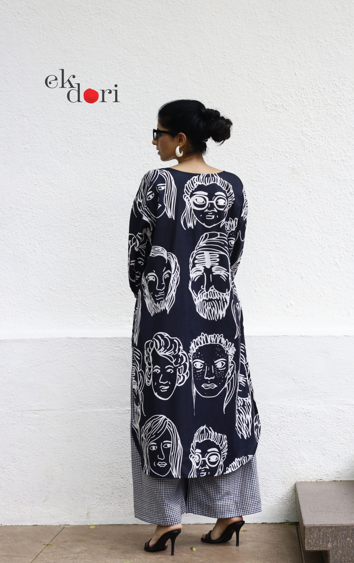 Cotton Kurta Co-Ord Set 'Portraits' : Buy Palazzo Pant Kurta Cotton Co-ord Set In Quirky Fun Print