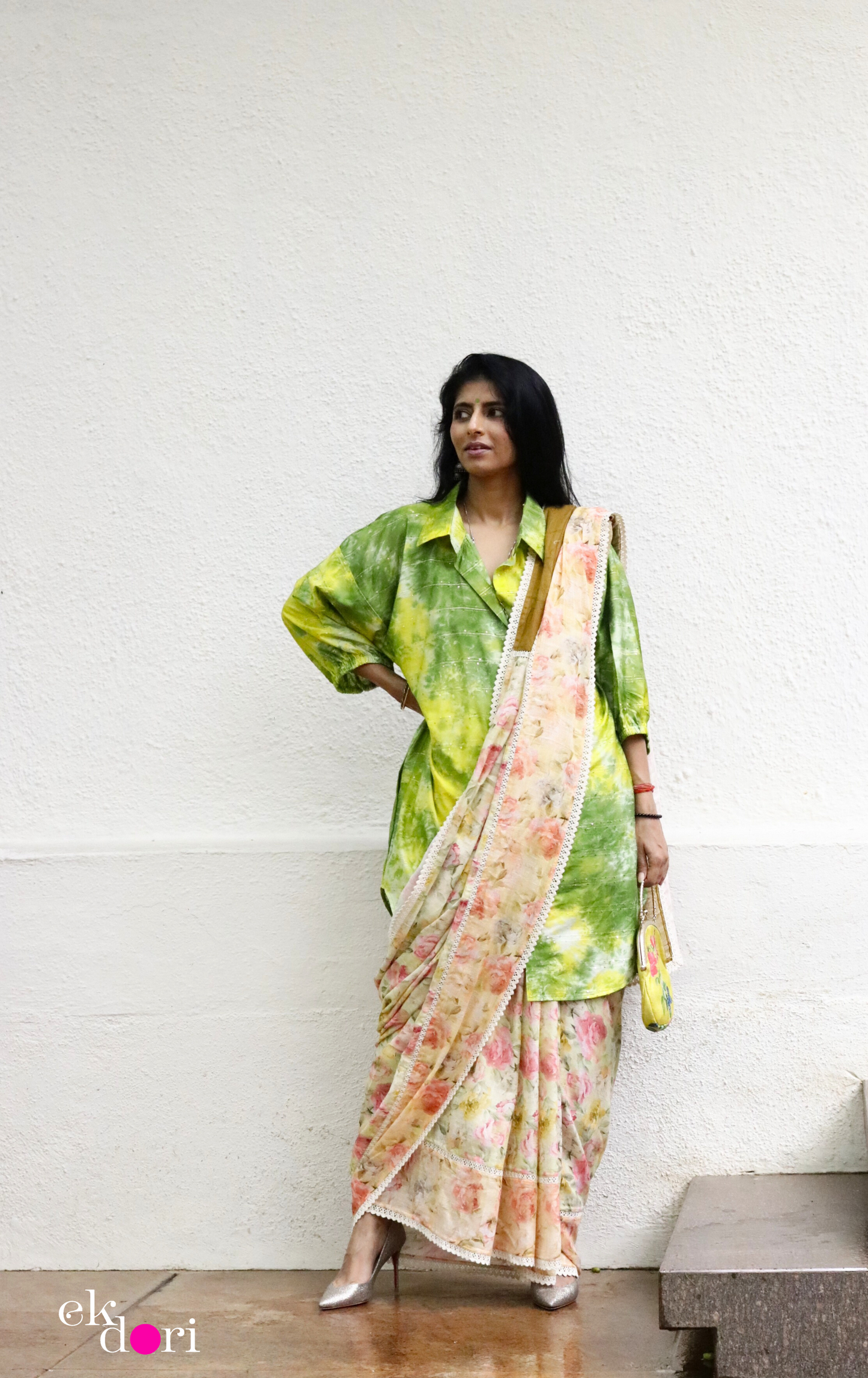 Buy Floral Linen Saree Online : 'Sunny Days' Printed Linen Saree