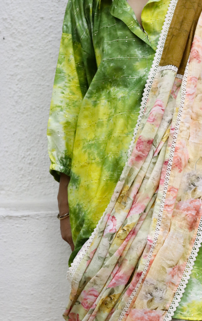 Buy Floral Linen Saree Online : 'Sunny Days' Printed Linen Saree