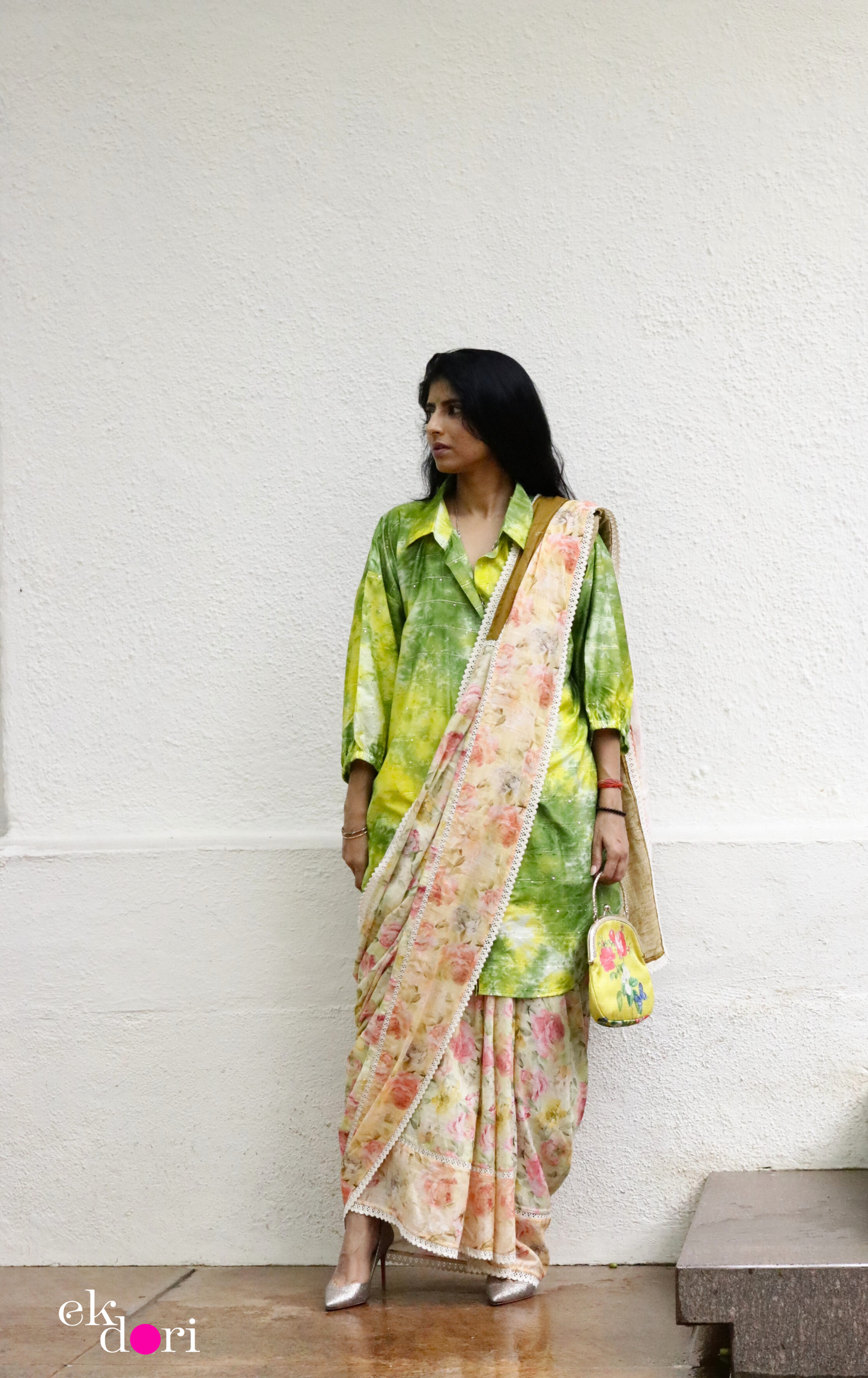 Buy Floral Linen Saree Online : 'Sunny Days' Printed Linen Saree