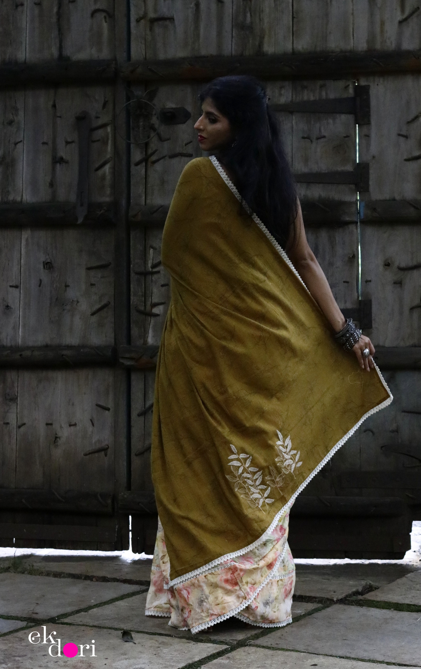 Buy Floral Linen Saree Online : 'Sunny Days' Printed Linen Saree