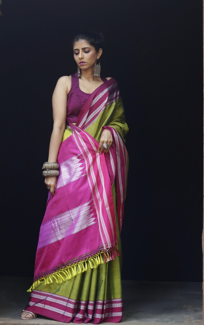 Buy Ilkal Rayon Silk Handloom Saree : Ilkal 'Humble Henna Saree'