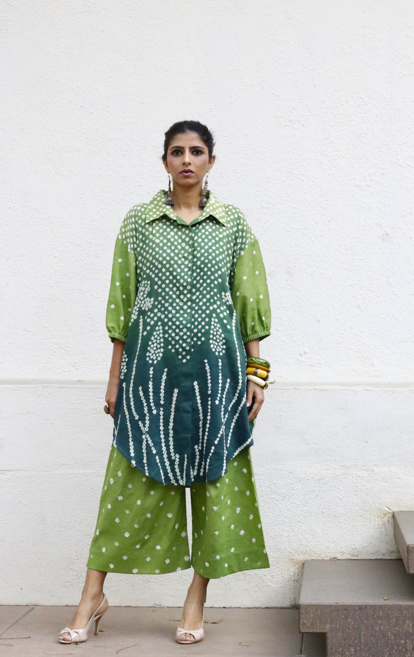 Bandhani 'Green Grass' Cotton Co-ord Set In Green Ombre: Buy Kurta Palazzo Cotton Co-ord Set