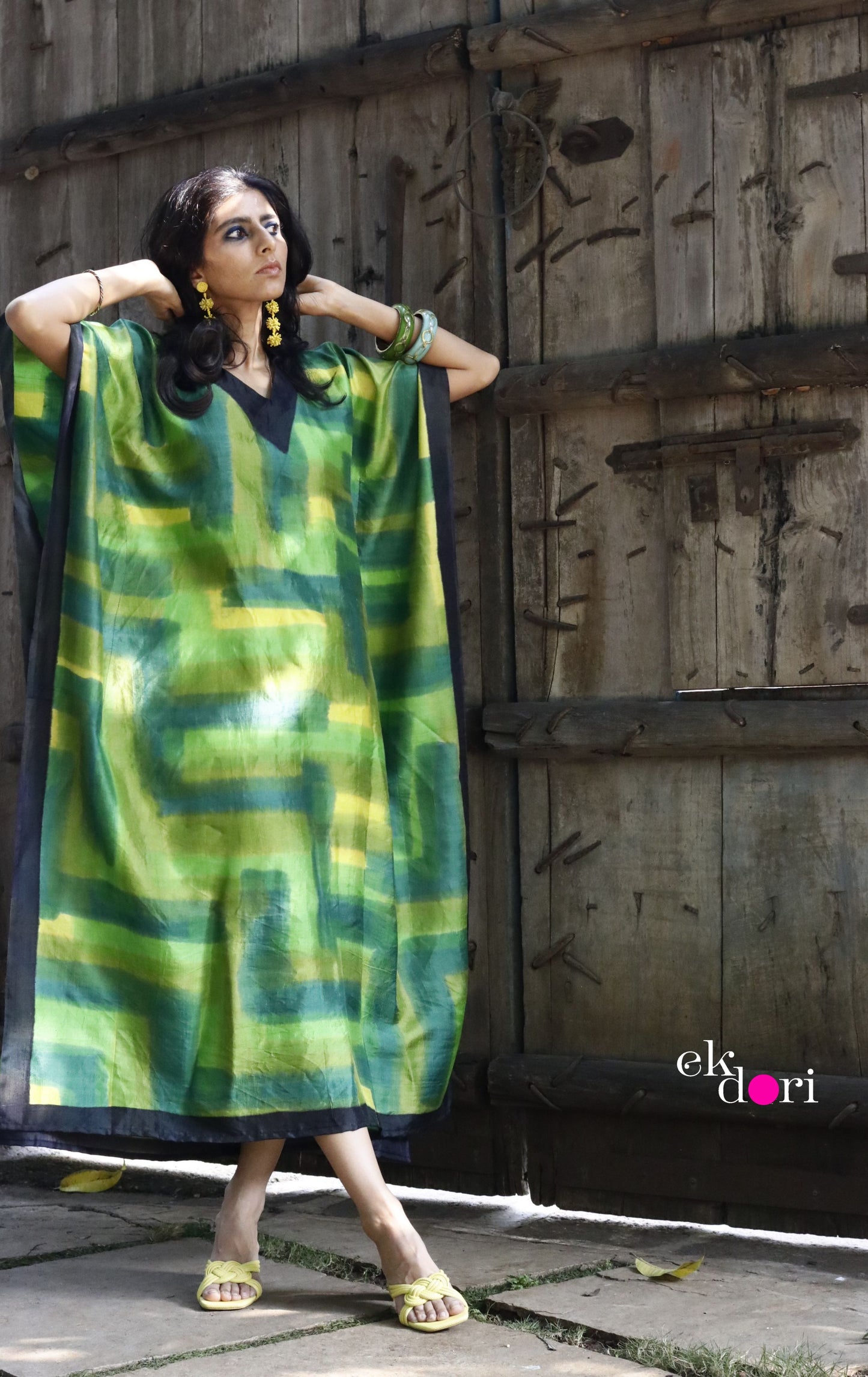 Lemon & Lime Silk Kaftan Dress : Pure Silk Statement Kaftan Dress