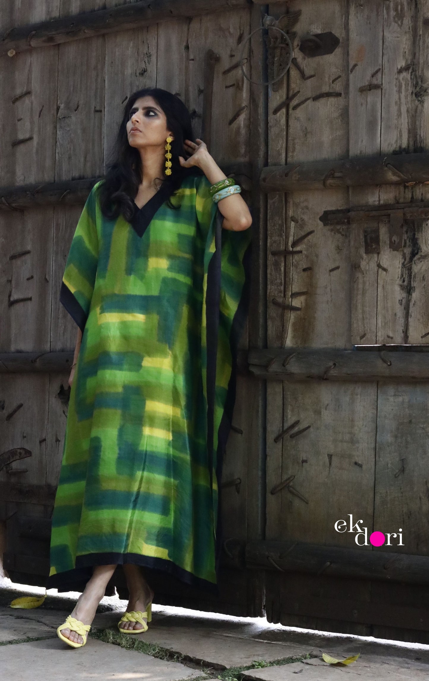 Lemon & Lime Silk Kaftan Dress : Pure Silk Statement Kaftan Dress