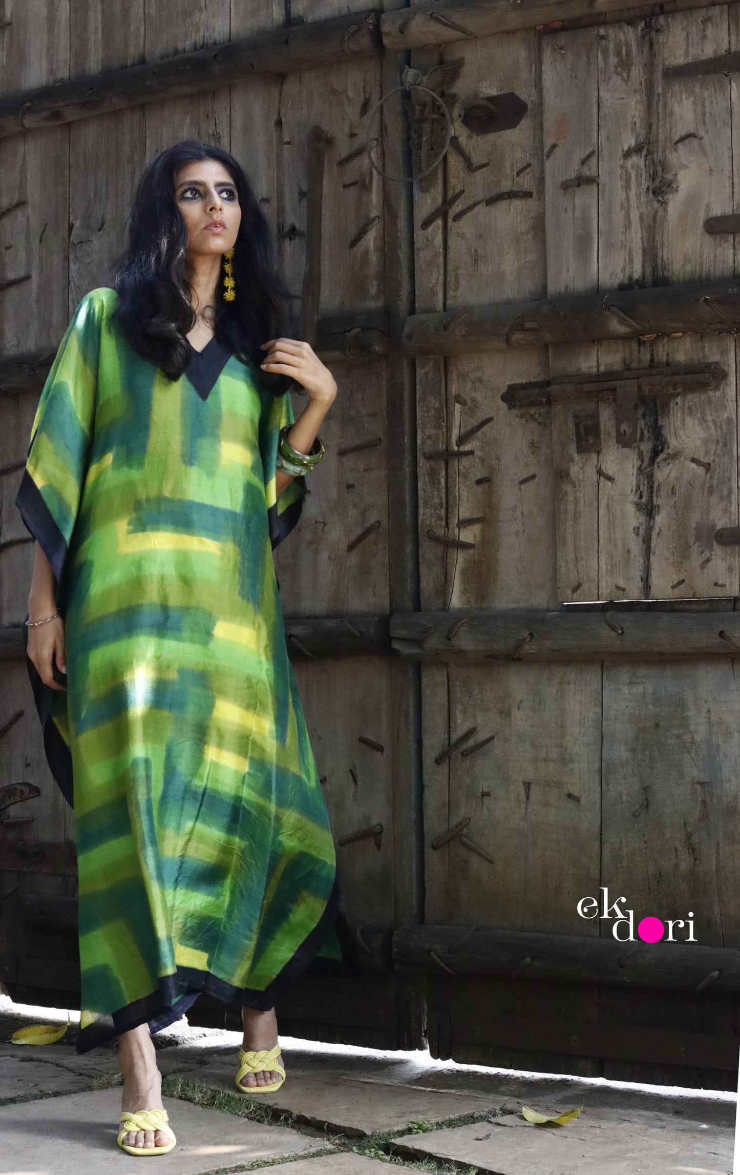 Lemon & Lime Silk Kaftan Dress : Pure Silk Statement Kaftan Dress