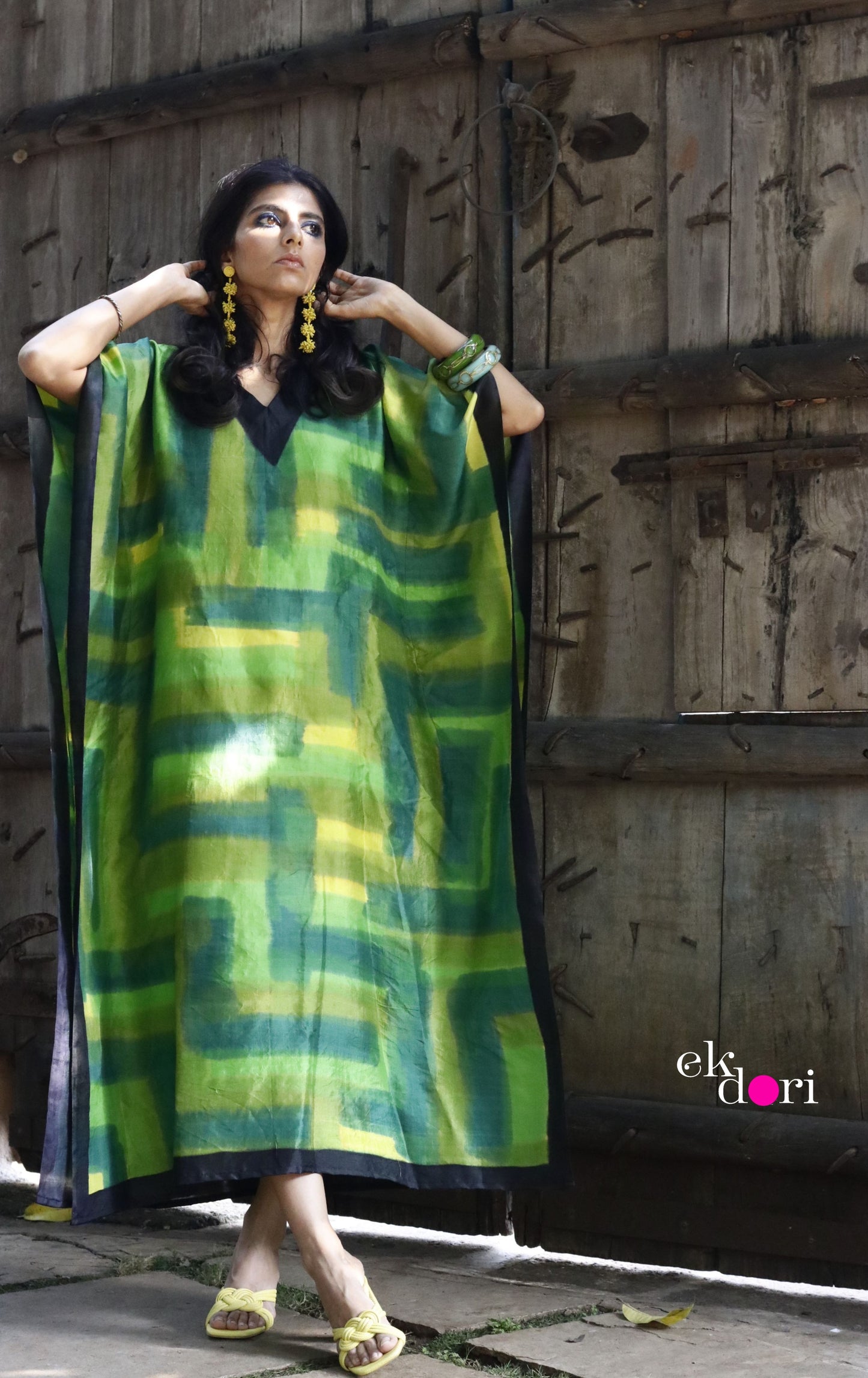 Lemon & Lime Silk Kaftan Dress : Pure Silk Statement Kaftan Dress
