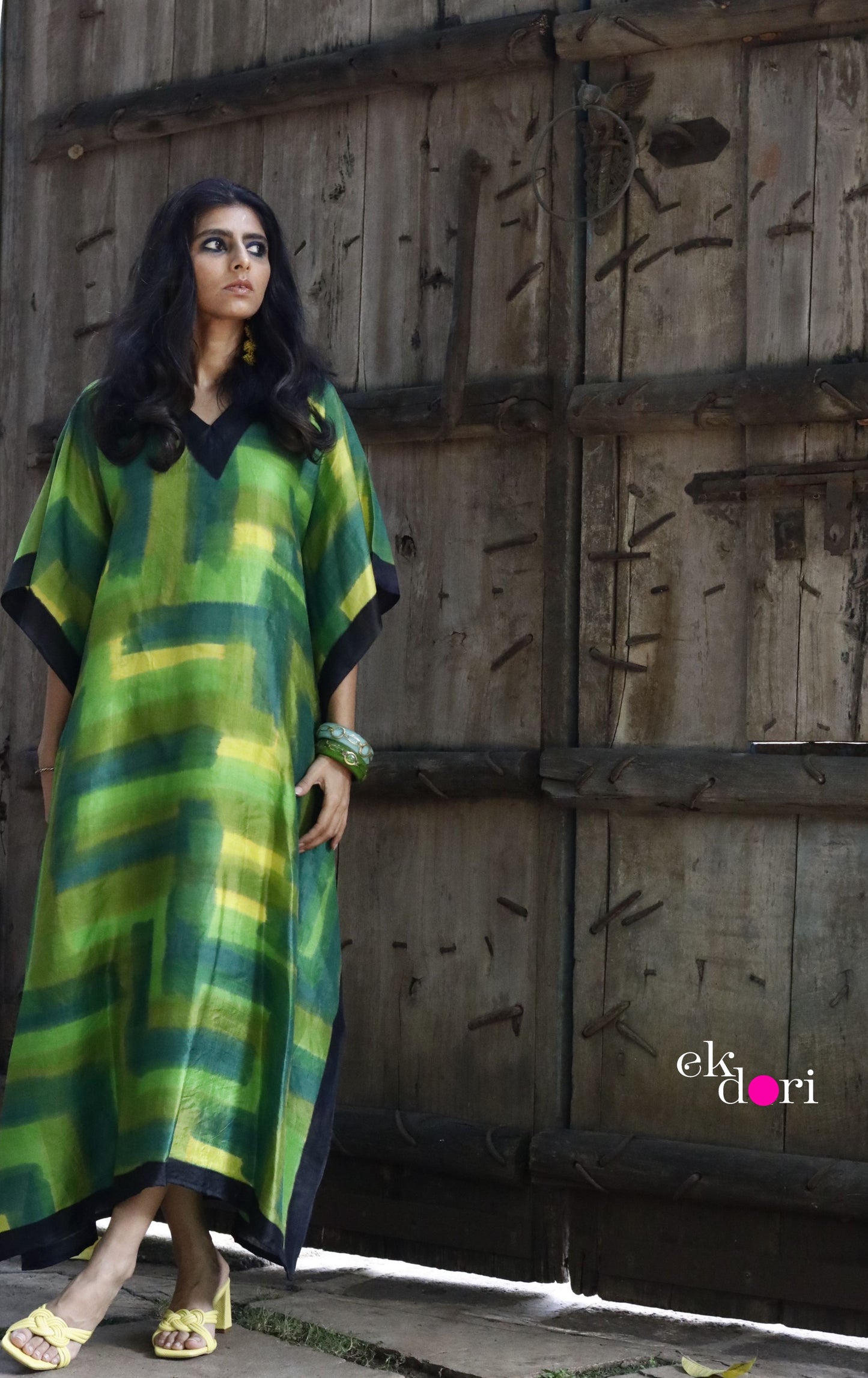 Lemon & Lime Silk Kaftan Dress : Pure Silk Statement Kaftan Dress