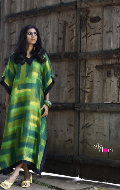 Lemon & Lime Silk Kaftan Dress : Pure Silk Statement Kaftan Dress