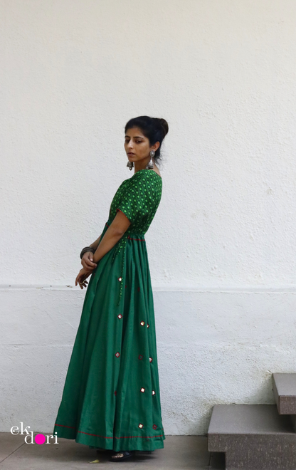 'Desi Gulaab' Mirror Work Cotton Anarkali Festive Dress : Festive Navratri Cotton Maxi Dress