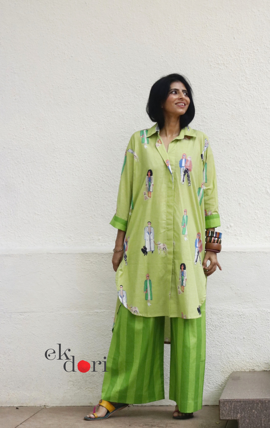 Cotton Kurta Co-Ord Set 'Garden Stroll' : Buy Palazzo Pant Kurta Cotton Co-ord Set In Quirky Fun Print