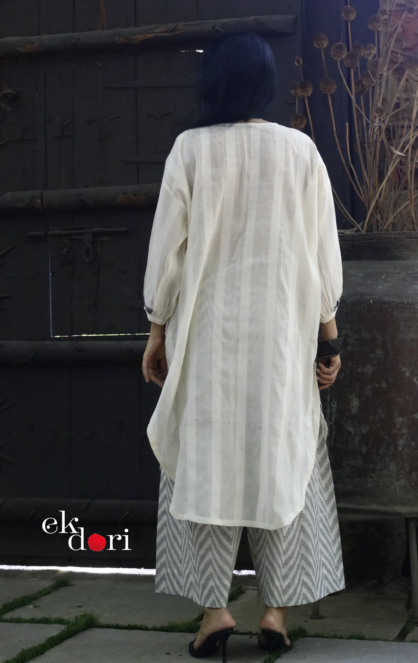 Cotton Embroidered Kurta Co-ord Set 'Grey Cloud' : Buy Bullion Embroidery Cotton Co-ord Kurts Sets For Summer