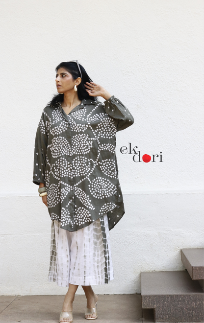 Bandhani Shibori 'Barsaat Bela' Cotton Co-ord Set : Buy Kurta Palazzo Cotton Co-ord Set Cotton Bandhani Set