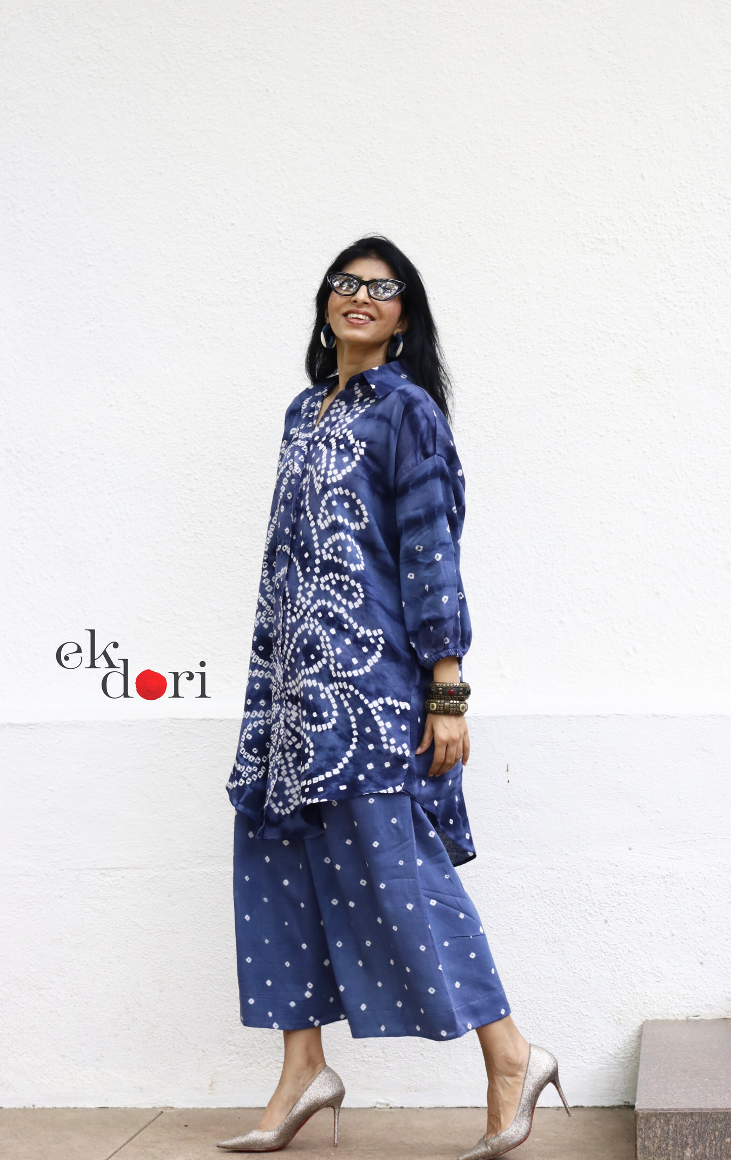 Bandhani 'Grey Cloud' Grey Cotton Co-ord Set : Buy Kurta Palazzo Cotton Co-ord Set Cotton Bandhani And Shibori Set