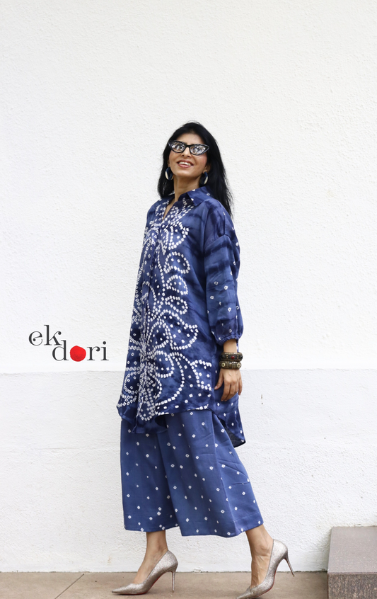 Bandhani 'Grey Cloud' Grey Cotton Co-ord Set : Buy Kurta Palazzo Cotton Co-ord Set Cotton Bandhani And Shibori Set