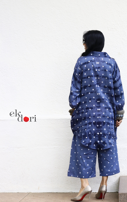 Bandhani 'Grey Cloud' Grey Cotton Co-ord Set : Buy Kurta Palazzo Cotton Co-ord Set Cotton Bandhani And Shibori Set