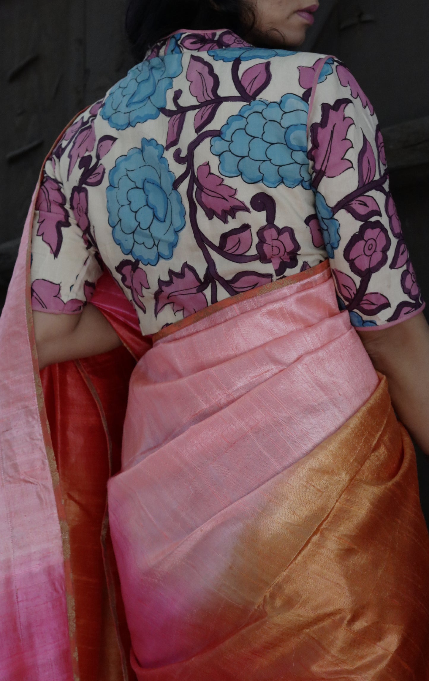 Pink Lotus Pen Kalamkari Silk Saree Blouse : Buy Kalamkari Silk Blouse