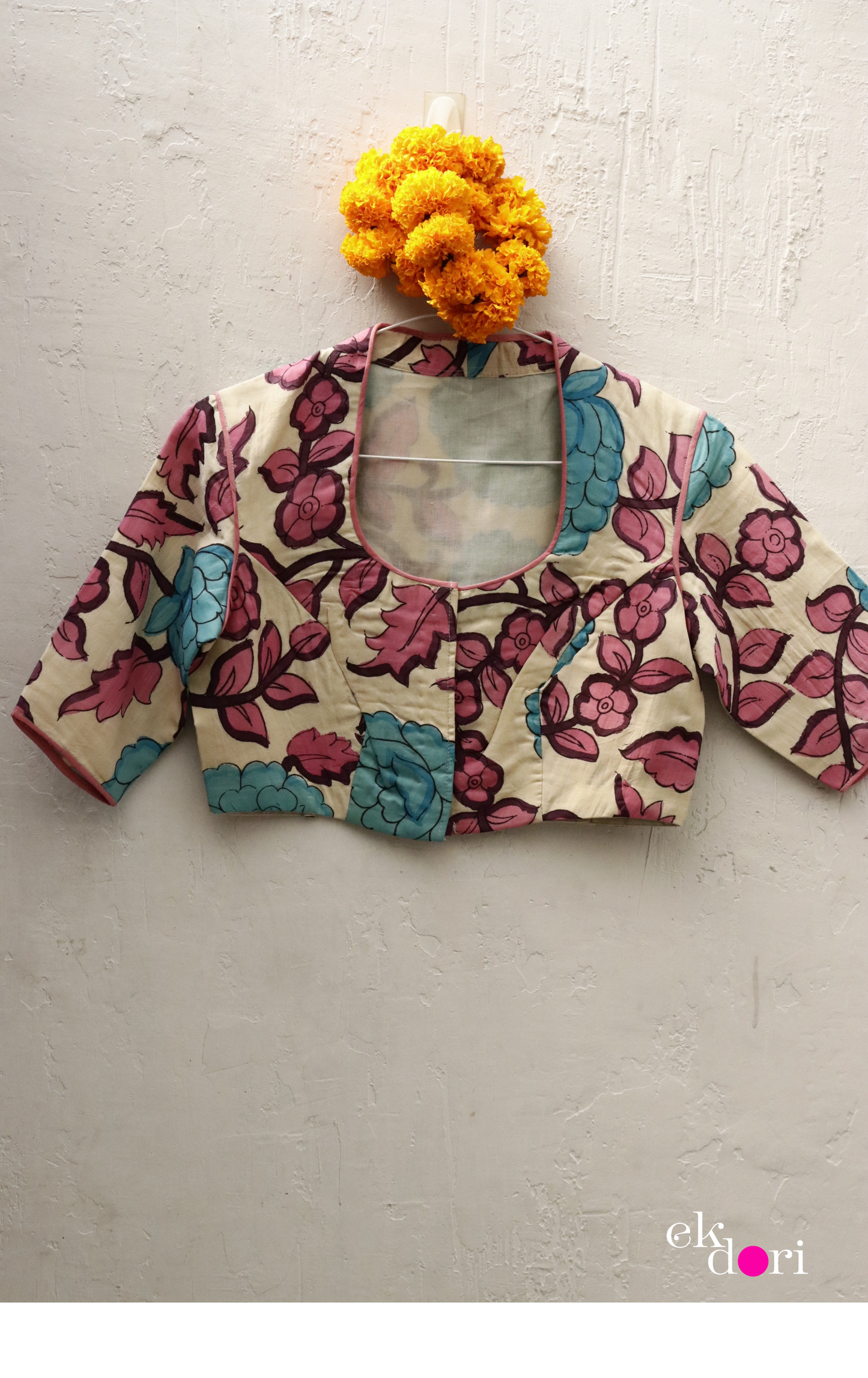 Pink Lotus Pen Kalamkari Silk Saree Blouse : Buy Kalamkari Silk Blouse