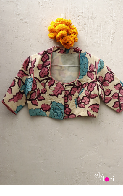 Pink Lotus Pen Kalamkari Silk Saree Blouse : Buy Kalamkari Silk Blouse
