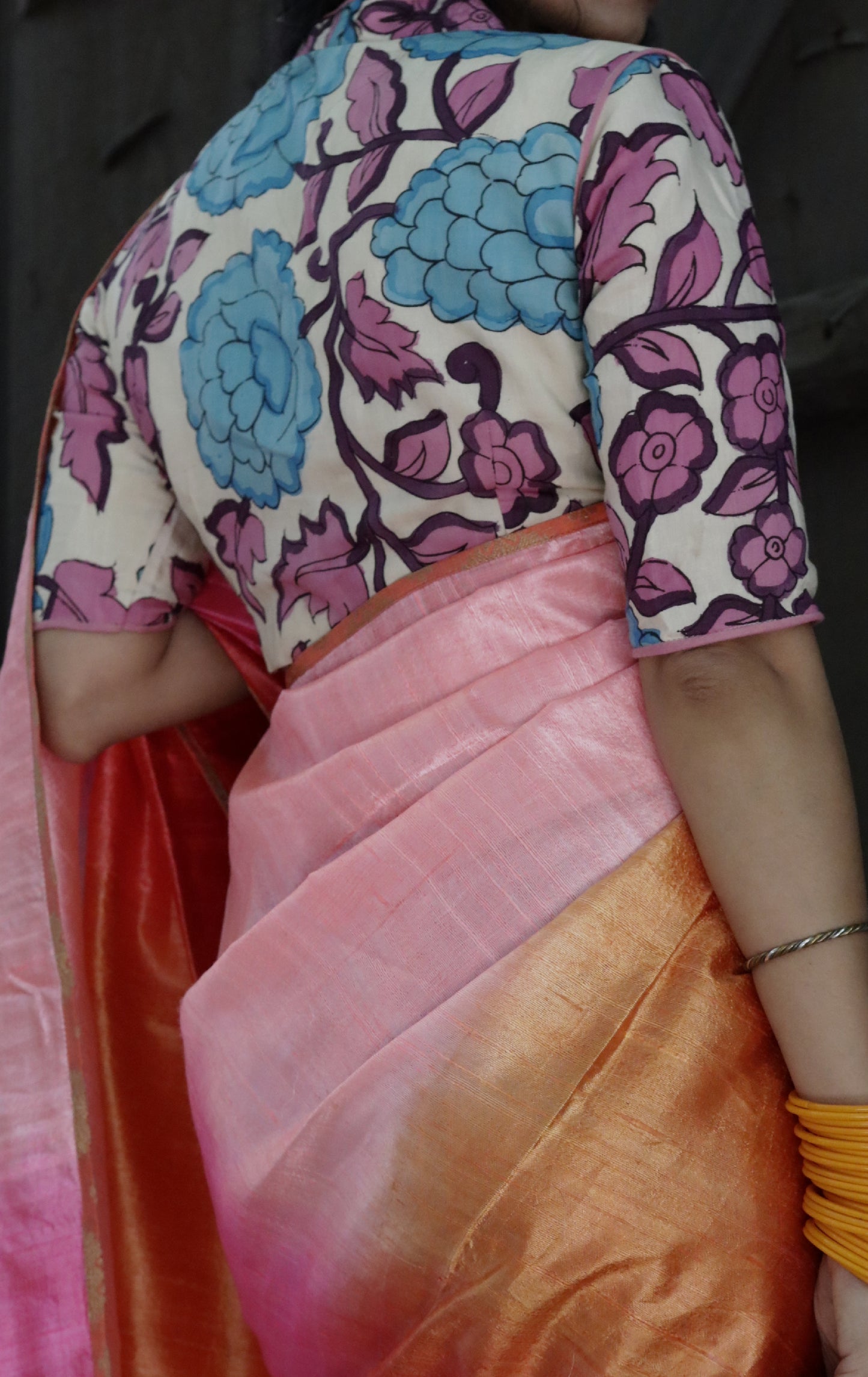 Pink Lotus Pen Kalamkari Silk Saree Blouse : Buy Kalamkari Silk Blouse