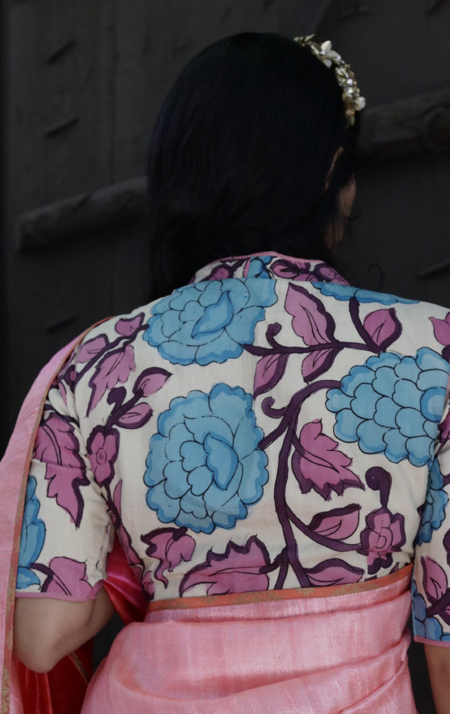 Pink Lotus Pen Kalamkari Silk Saree Blouse : Buy Kalamkari Silk Blouse