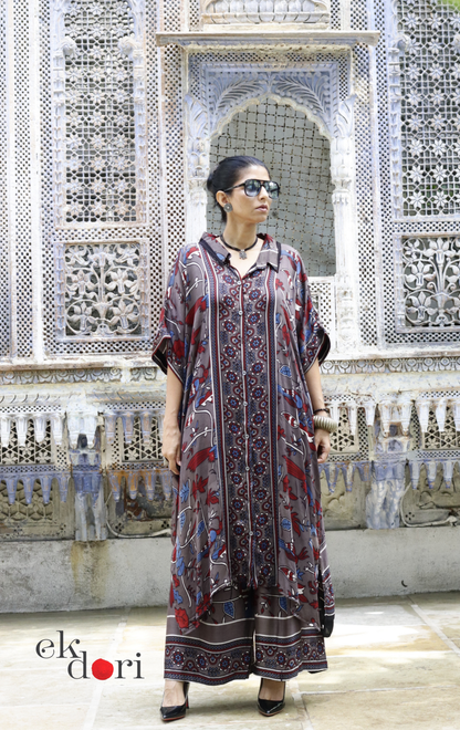 Kalamkari Print Modal Kaftan Kurta Palazzo Co-ord Set | 'Rann Utsav' | Ek Dori