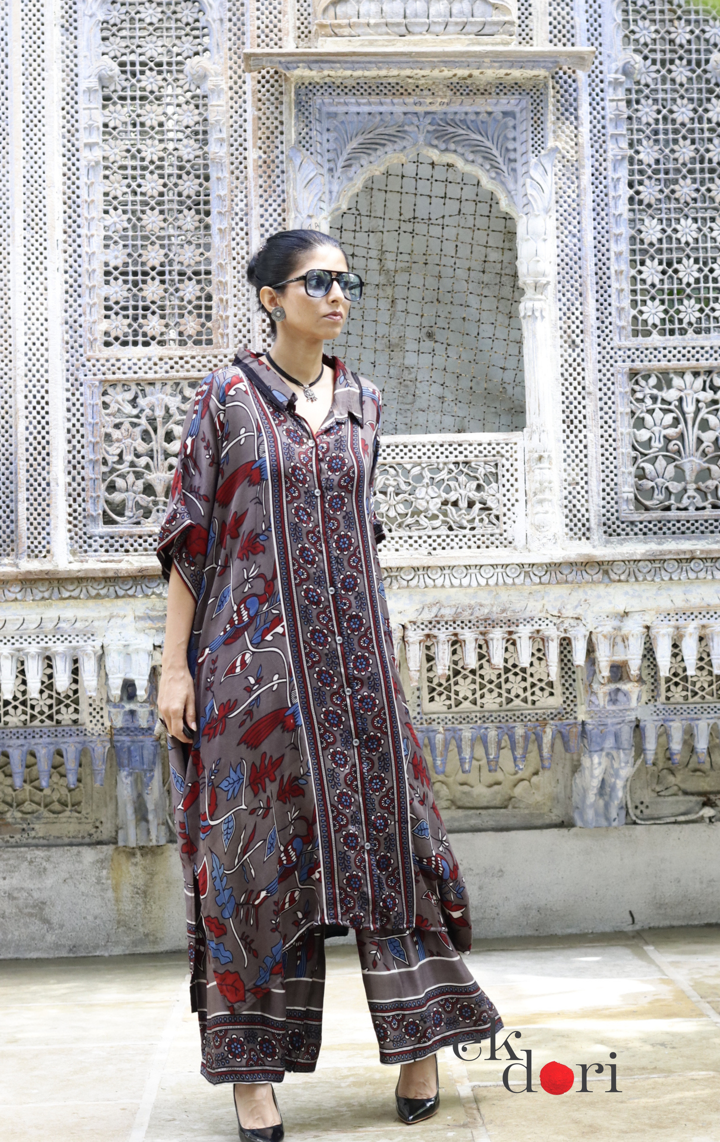 Kalamkari Print Modal Kaftan Kurta Palazzo Co-ord Set | 'Rann Utsav' | Ek Dori