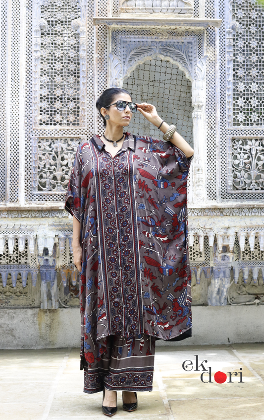 Kalamkari Print Modal Kaftan Kurta Palazzo Co-ord Set | 'Rann Utsav' | Ek Dori