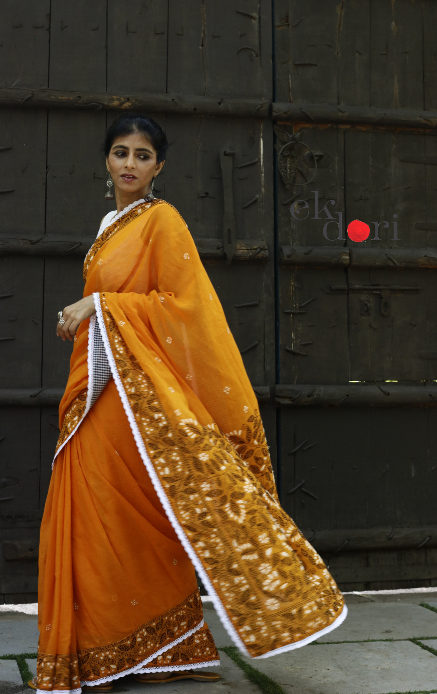 Mul Cotton Kantha Designer Saree Online : 'Aam Ras' Summer Cotton Kantha Embroidered Saree