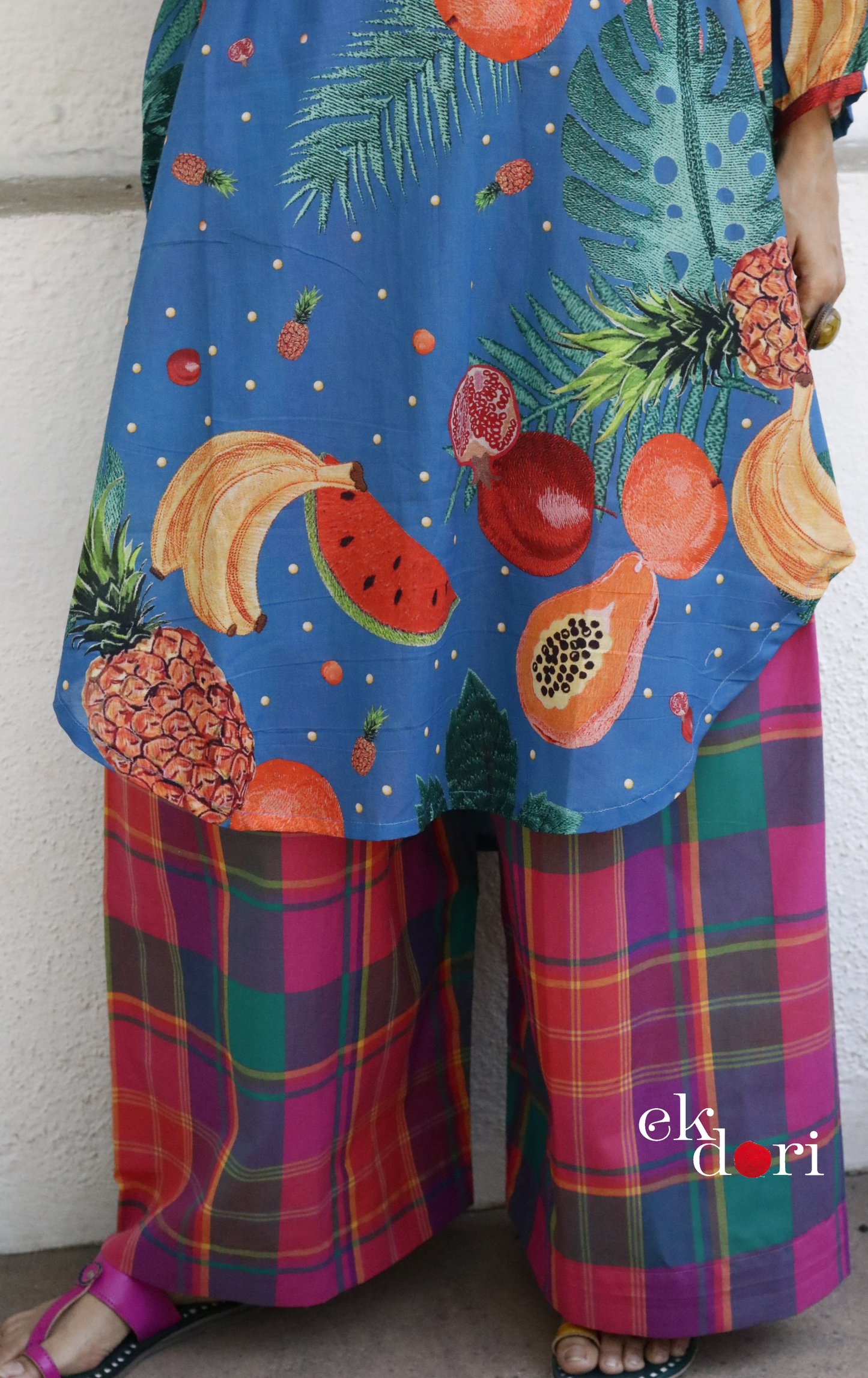 Cotton Kurta Co-Ord Set 'Fruit Punch' : Buy Palazzo Pant Kurta Cotton Co-ord Set In Bright Fun Print