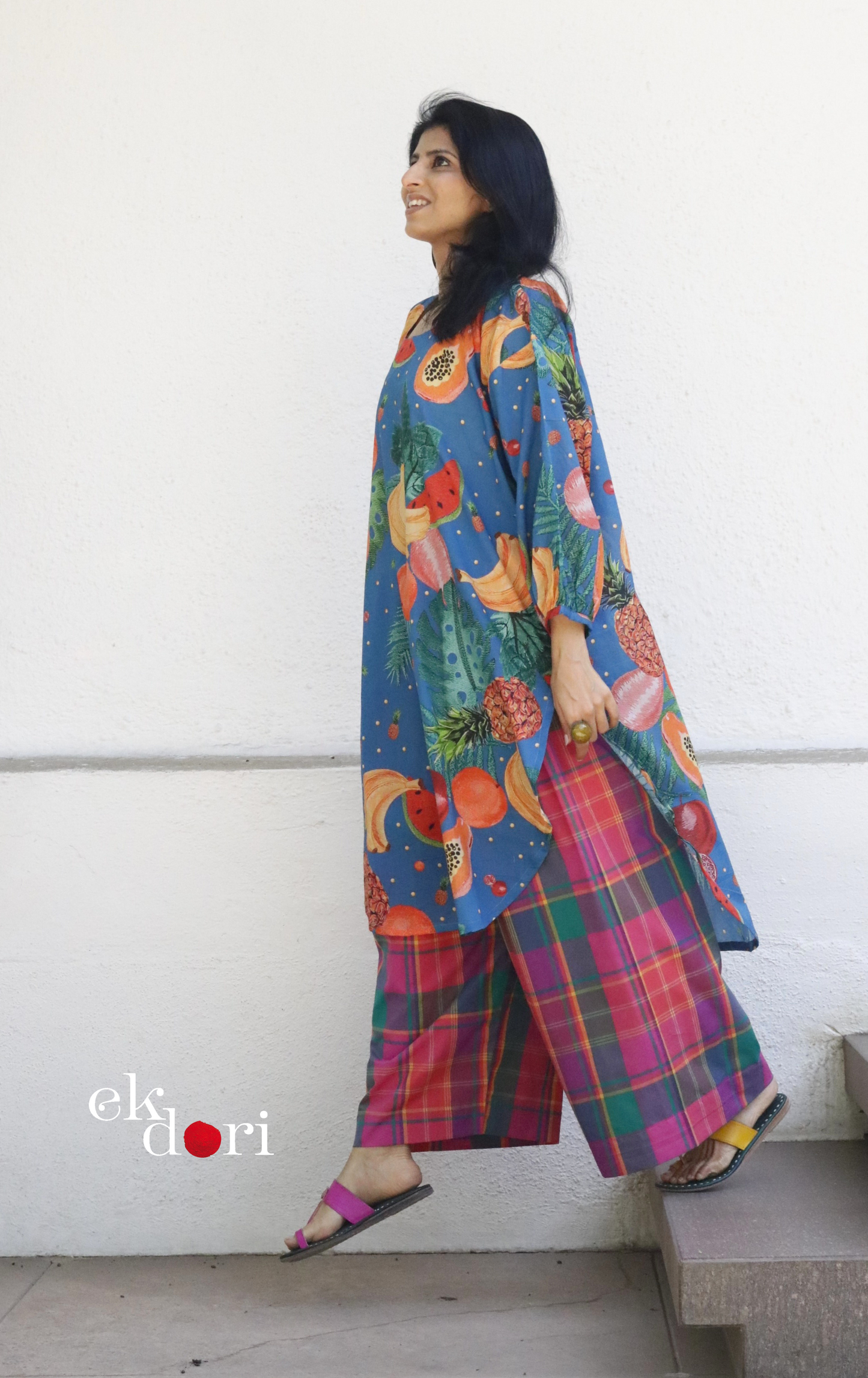 Cotton Kurta Co-Ord Set 'Fruit Punch' : Buy Palazzo Pant Kurta Cotton Co-ord Set In Bright Fun Print