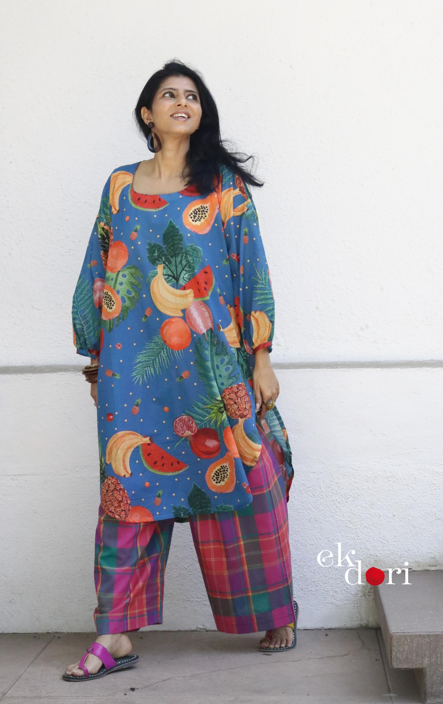 Cotton Kurta Co-Ord Set 'Fruit Punch' : Buy Palazzo Pant Kurta Cotton Co-ord Set In Bright Fun Print