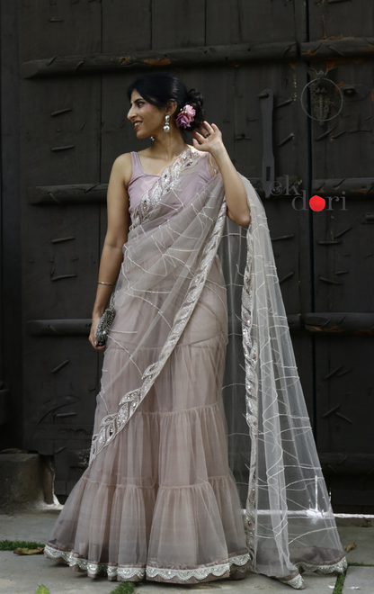 Statement Lehenga Saree ' Chameli' Net & Sequin Designer Saree : Buy Designer Wedding Saree