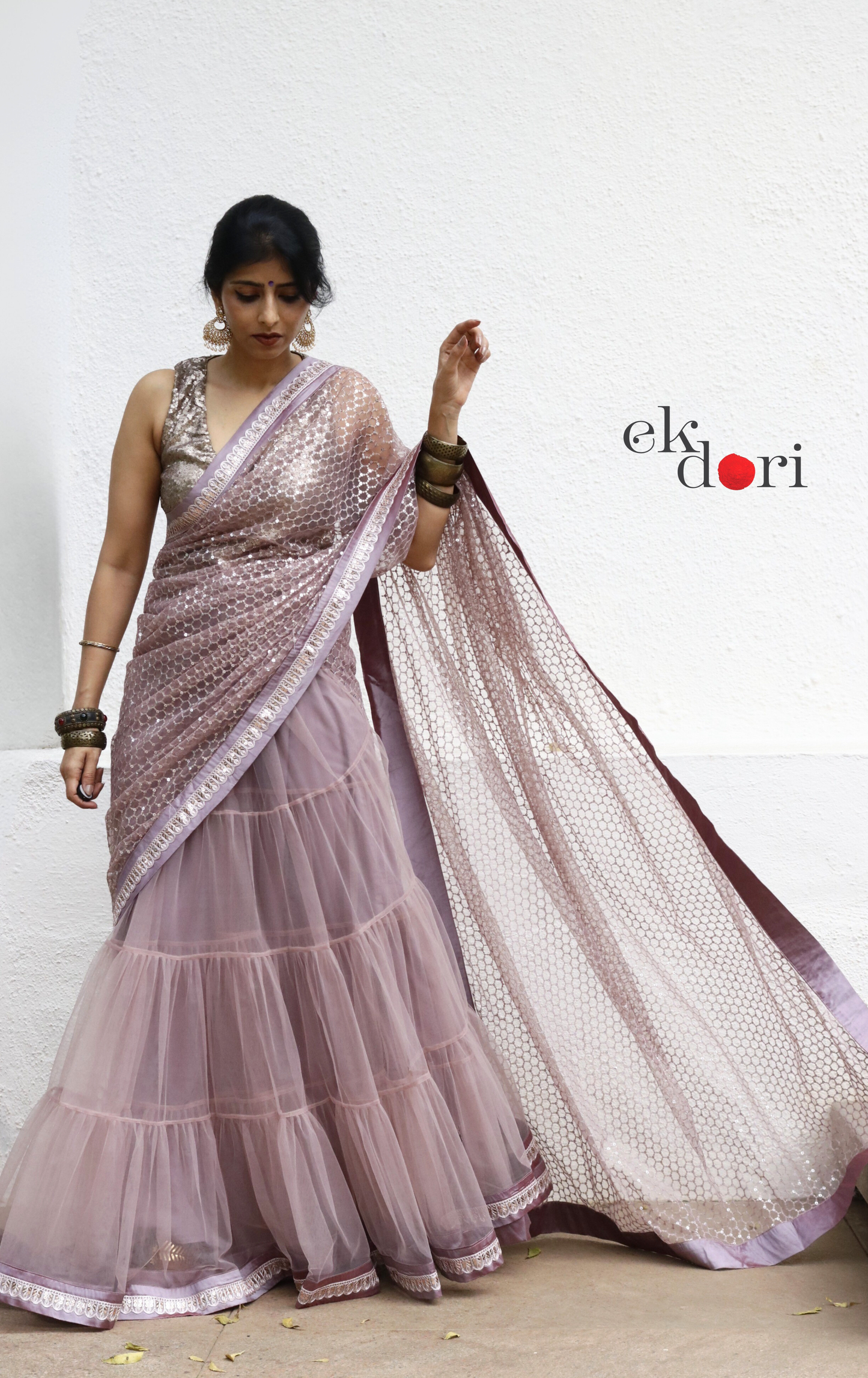 Statement Lehenga Saree 'Sunehri' Net & Sequin Designer Saree : Buy Designer Wedding Saree