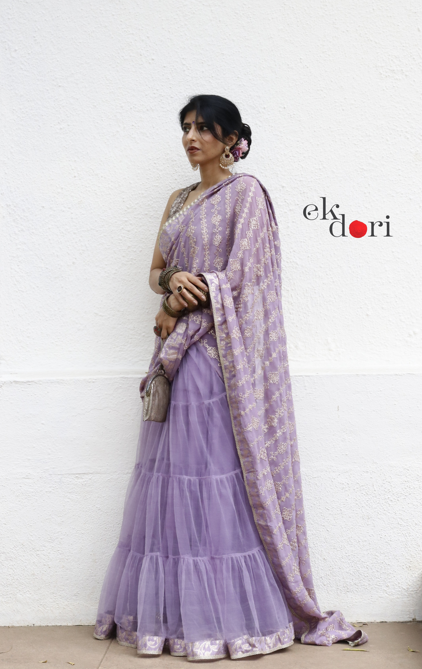 Statement Lehenga Saree 'Madhumita' Net & Sequin Designer Saree : Buy Designer Purple Wedding Saree